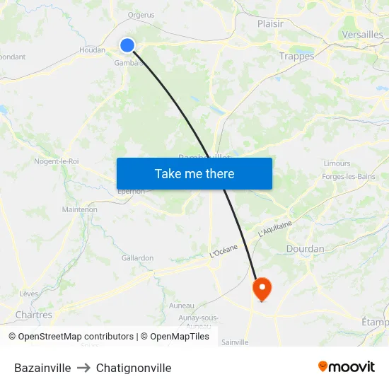 Bazainville to Chatignonville map