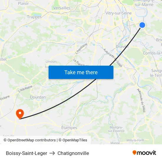 Boissy-Saint-Leger to Chatignonville map