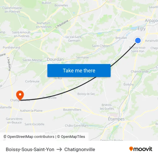 Boissy-Sous-Saint-Yon to Chatignonville map