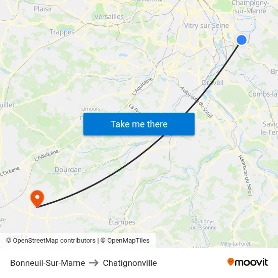 Bonneuil-Sur-Marne to Chatignonville map