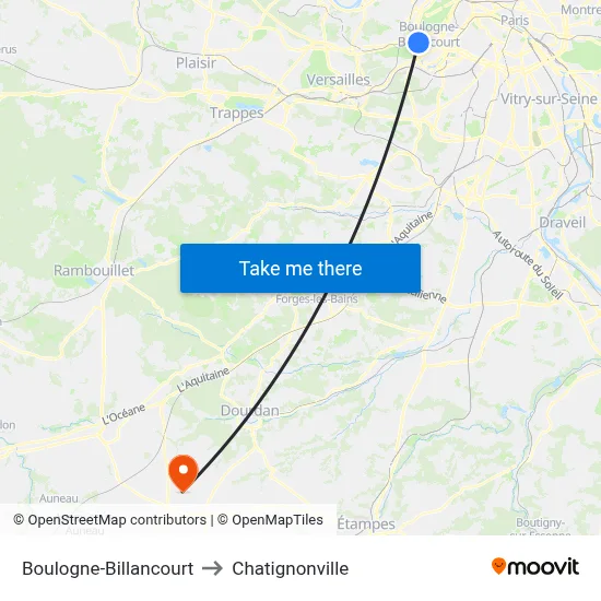 Boulogne-Billancourt to Chatignonville map
