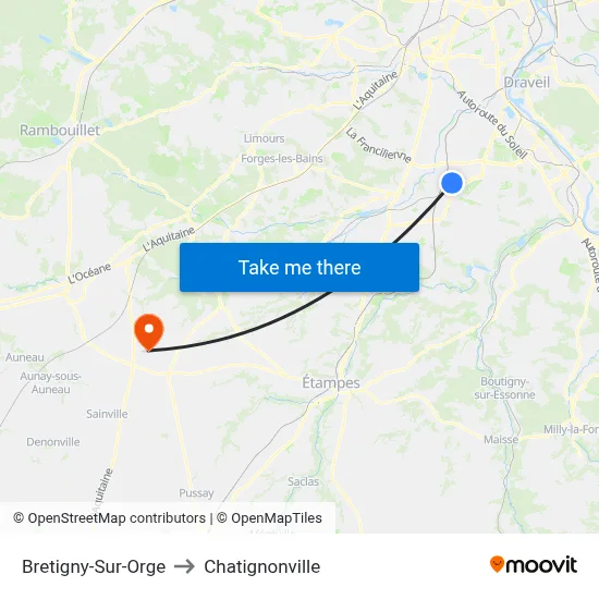 Bretigny-Sur-Orge to Chatignonville map