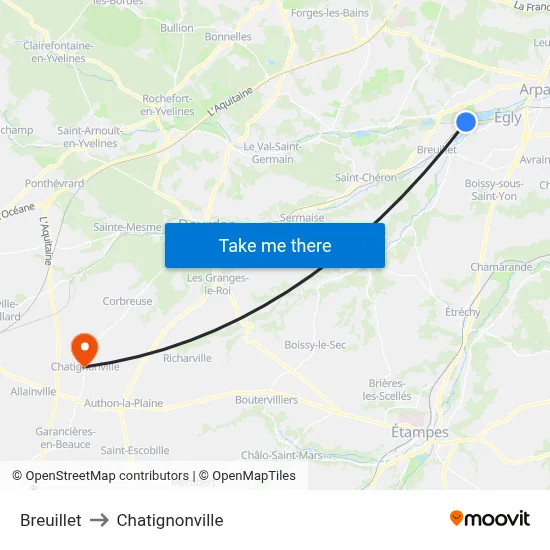 Breuillet to Chatignonville map