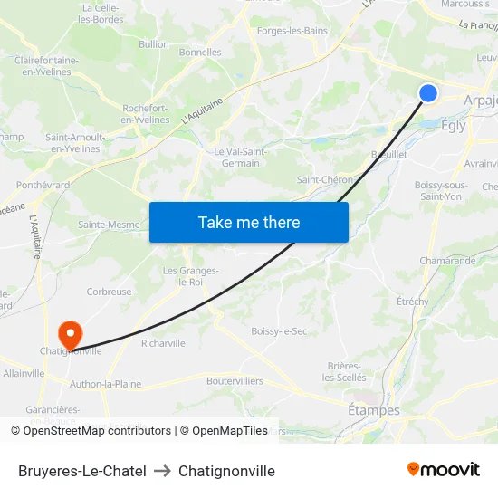Bruyeres-Le-Chatel to Chatignonville map