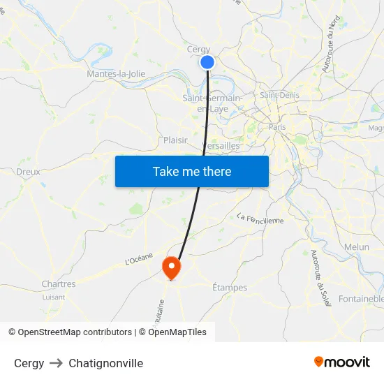 Cergy to Chatignonville map