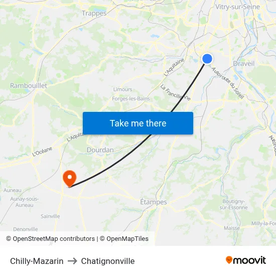Chilly-Mazarin to Chatignonville map