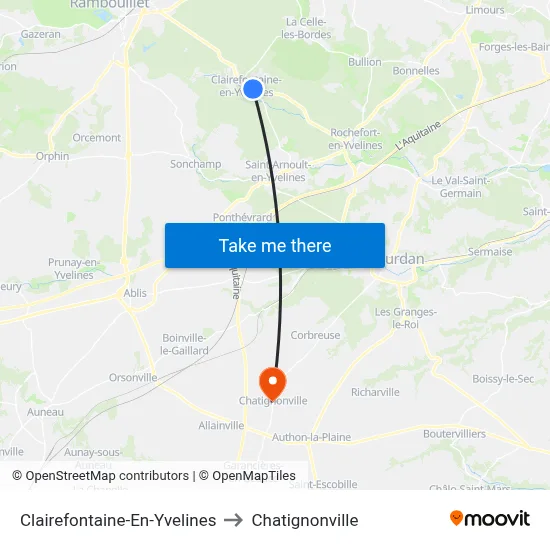 Clairefontaine-En-Yvelines to Chatignonville map