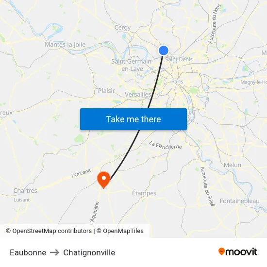 Eaubonne to Chatignonville map