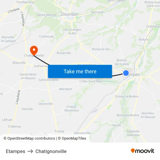 Etampes to Chatignonville map