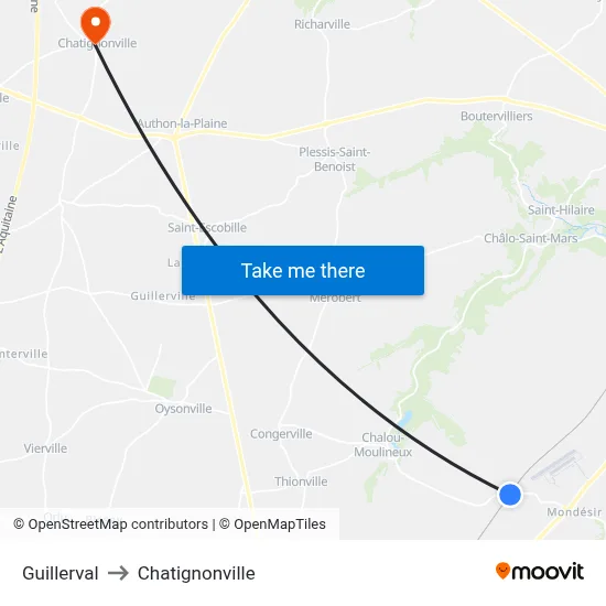 Guillerval to Chatignonville map