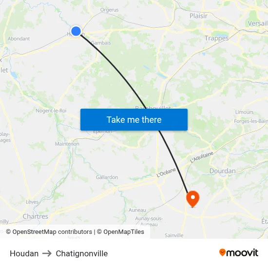 Houdan to Chatignonville map