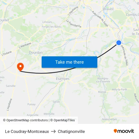 Le Coudray-Montceaux to Chatignonville map
