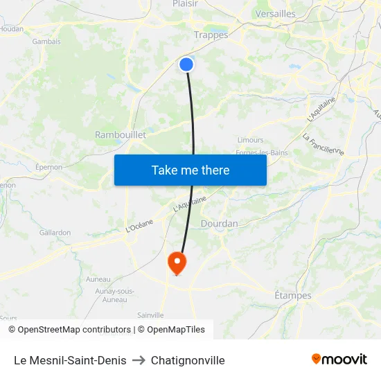 Le Mesnil-Saint-Denis to Chatignonville map
