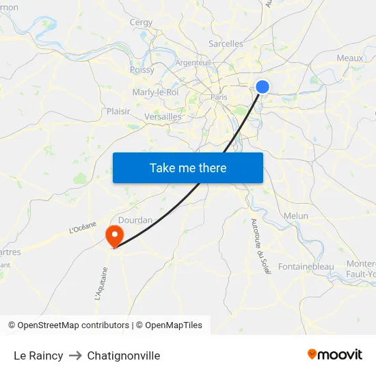 Le Raincy to Chatignonville map