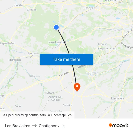 Les Breviaires to Chatignonville map