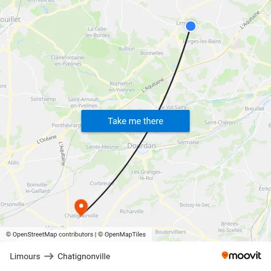 Limours to Chatignonville map