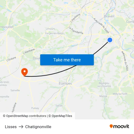 Lisses to Chatignonville map