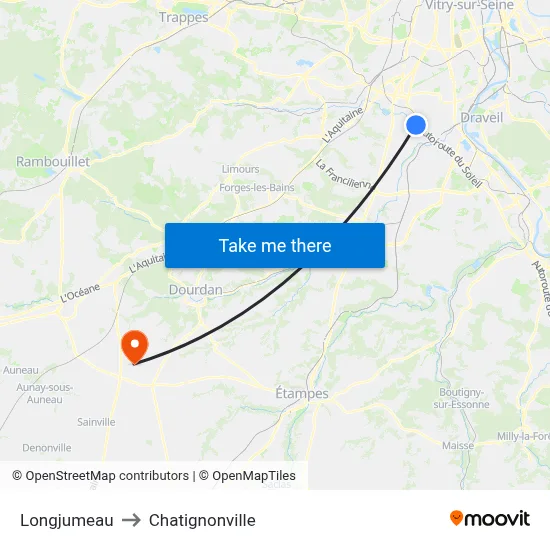 Longjumeau to Chatignonville map