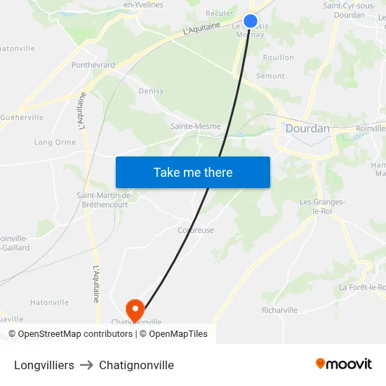 Longvilliers to Chatignonville map