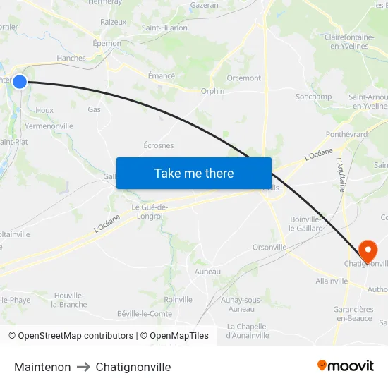Maintenon to Chatignonville map