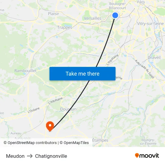 Meudon to Chatignonville map