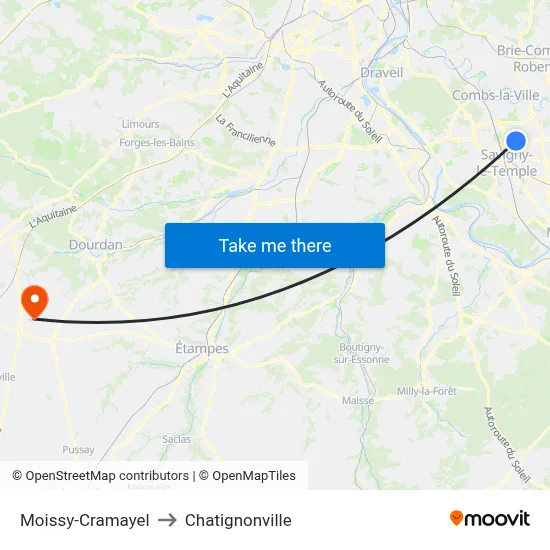 Moissy-Cramayel to Chatignonville map