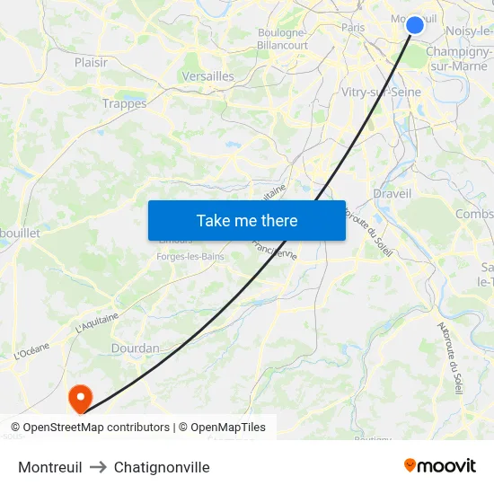 Montreuil to Chatignonville map