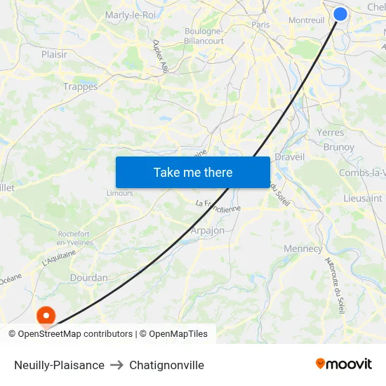Neuilly-Plaisance to Chatignonville map