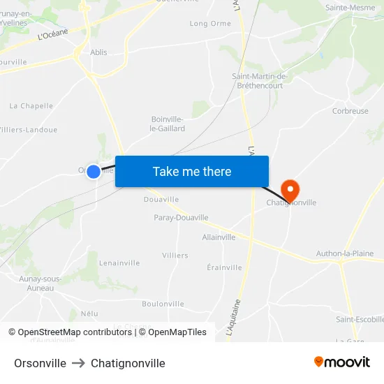 Orsonville to Chatignonville map