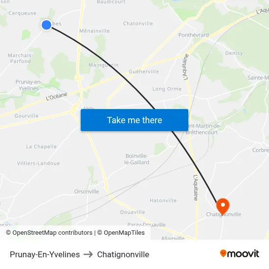Prunay-En-Yvelines to Chatignonville map