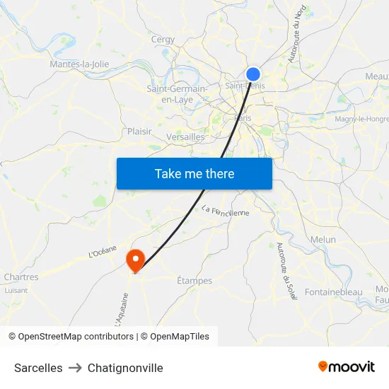Sarcelles to Chatignonville map