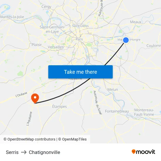 Serris to Chatignonville map