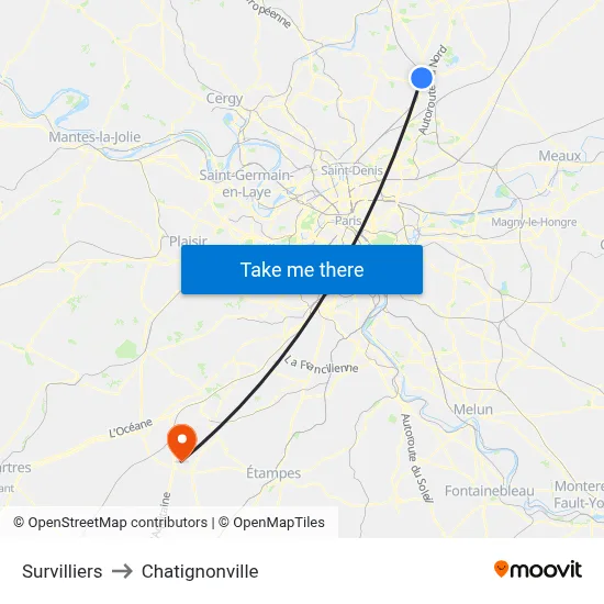 Survilliers to Chatignonville map