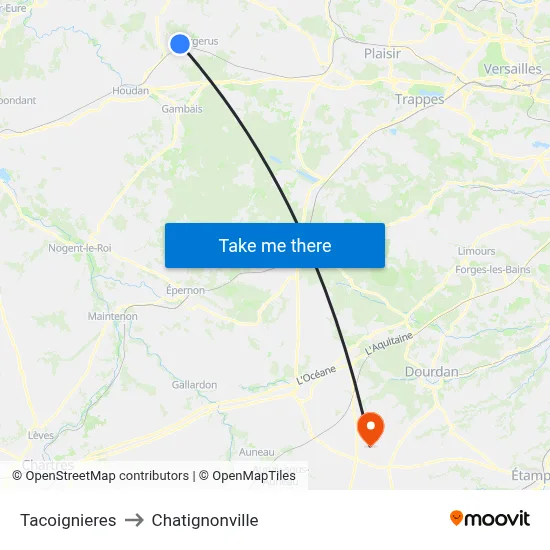 Tacoignieres to Chatignonville map