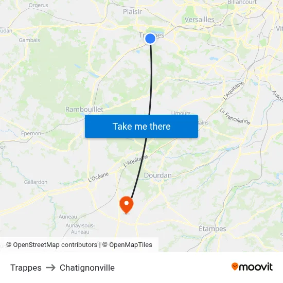 Trappes to Chatignonville map