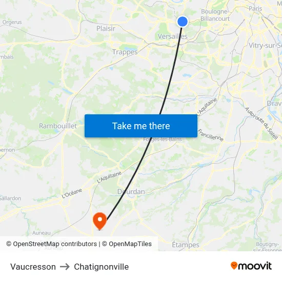 Vaucresson to Chatignonville map