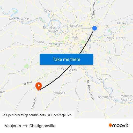 Vaujours to Chatignonville map