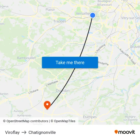 Viroflay to Chatignonville map