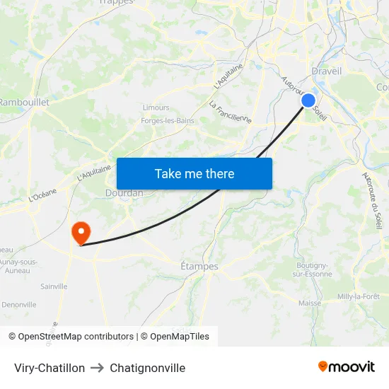 Viry-Chatillon to Chatignonville map