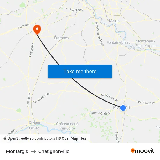 Montargis to Chatignonville map
