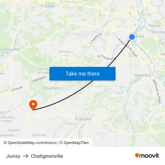 Juvisy to Chatignonville map