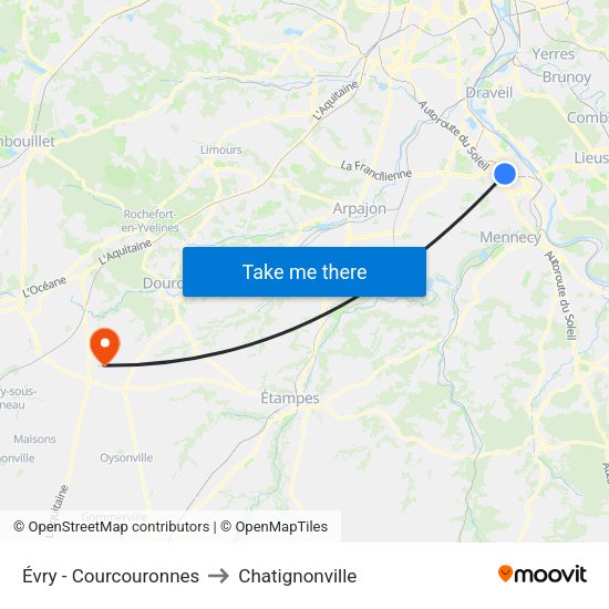 Évry - Courcouronnes to Chatignonville map