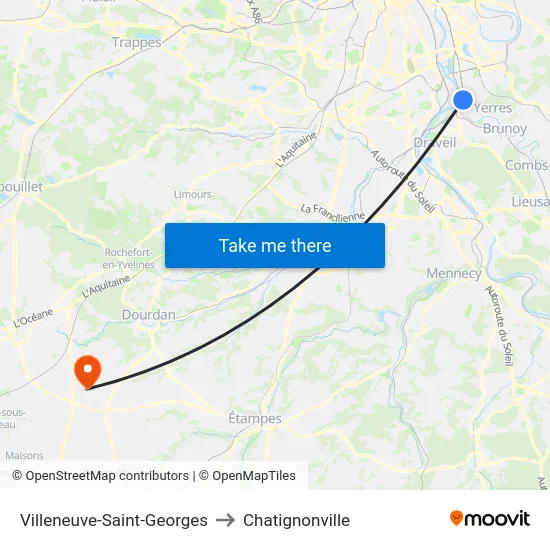 Villeneuve-Saint-Georges to Chatignonville map