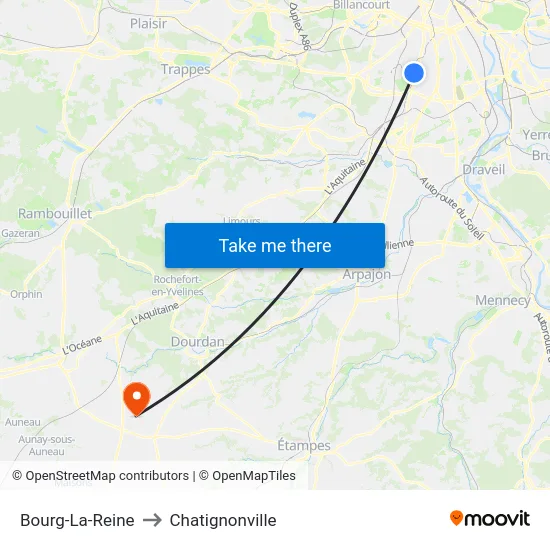 Bourg-La-Reine to Chatignonville map