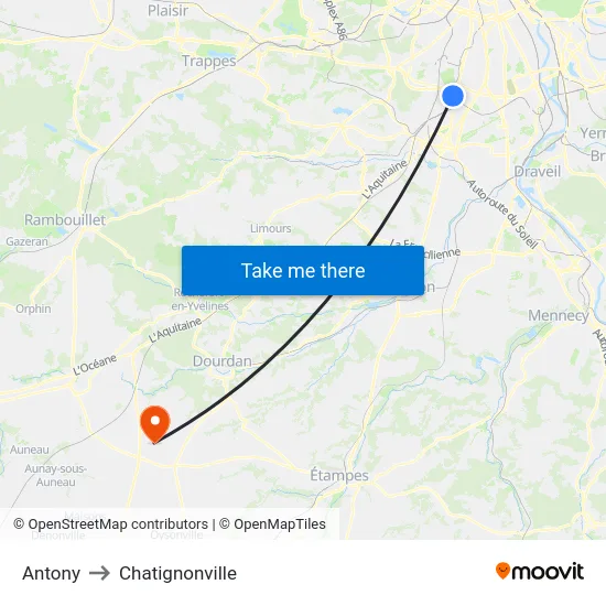 Antony to Chatignonville map