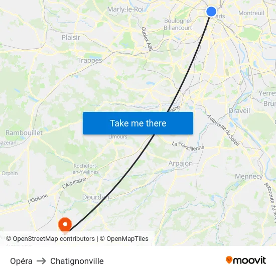 Opéra to Chatignonville map