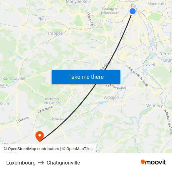 Luxembourg to Chatignonville map