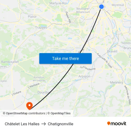 Châtelet Les Halles to Chatignonville map