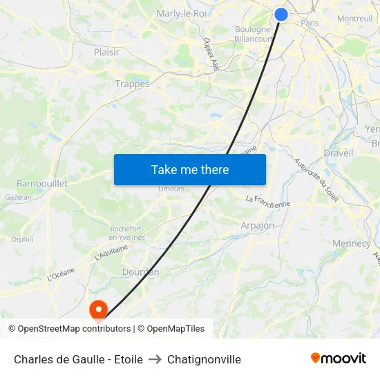 Charles de Gaulle - Etoile to Chatignonville map