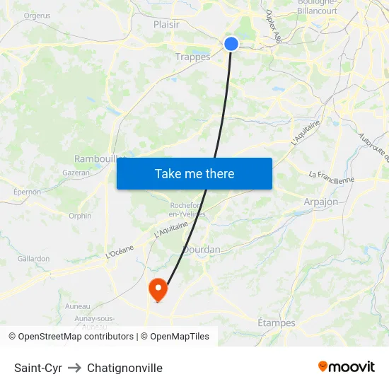 Saint-Cyr to Chatignonville map